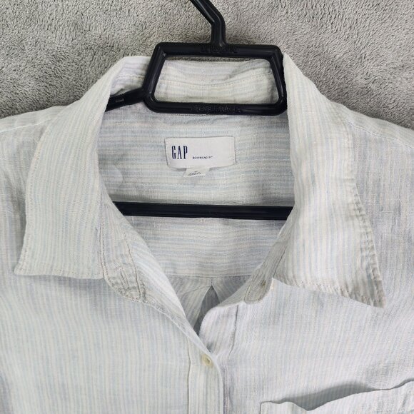 Men's Gap Shirt 100% Linen Light Blue & White Stripes Button-Up Long Sleeve M - Picture 6 of 12